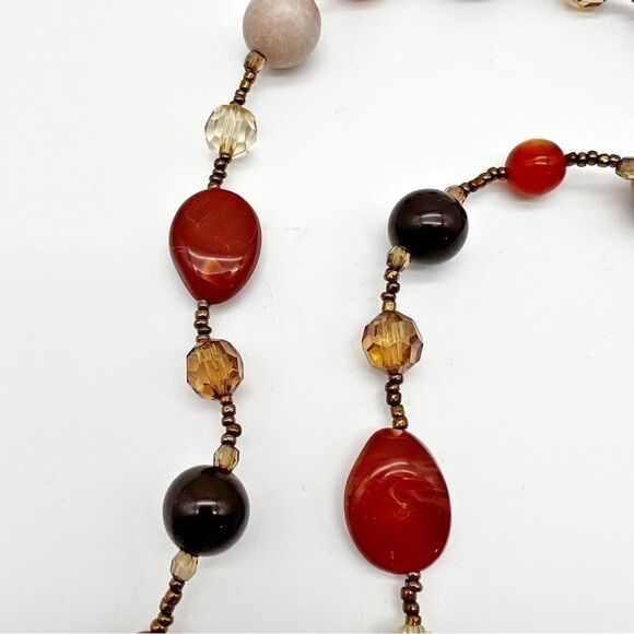 Natural Stone Acrylic Seed Bead Multicolor 36.5" Long Boho Fashion Necklace - Picture 10 of 11